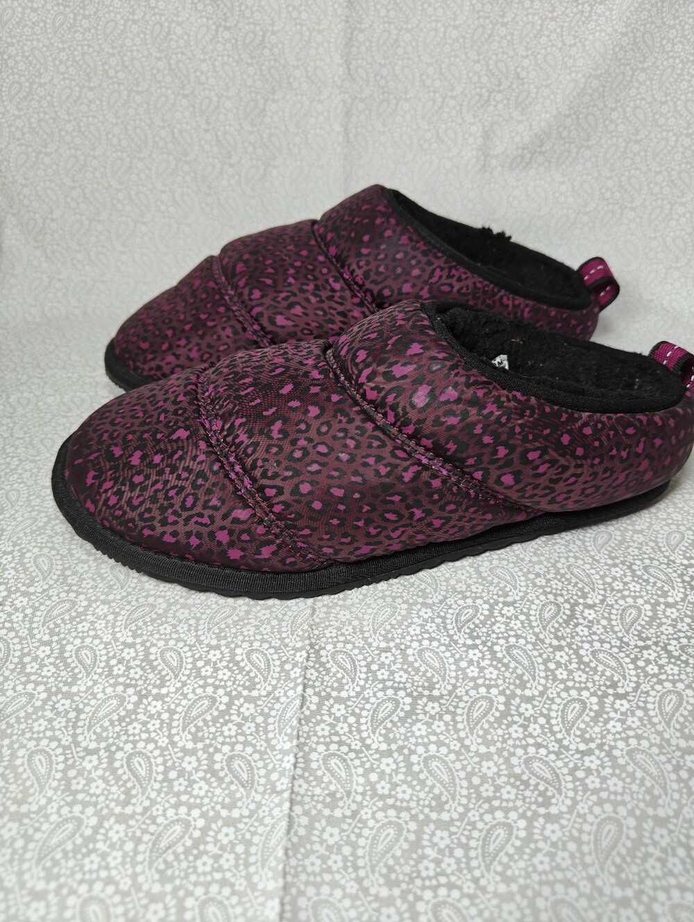 Sorel Go Bodega Run Faux Fur Epic Plum Animal Print Slippers Women's Shoe Size 7